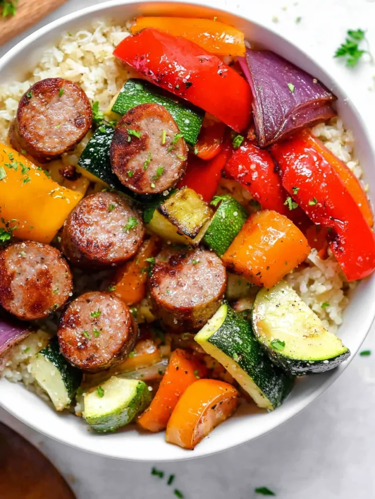 10 Minute Air Fryer Chicken Sausage and Veggies