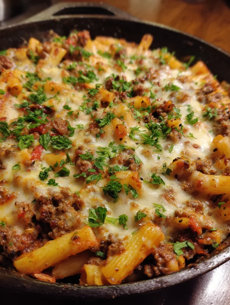 Cheesy Ground Beef Pasta Skillet