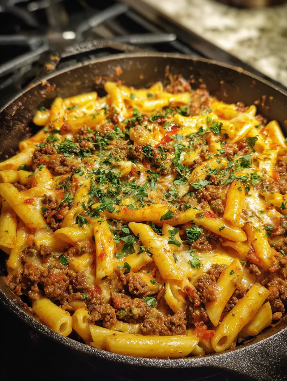 Cheesy Ground Beef Pasta Skillet