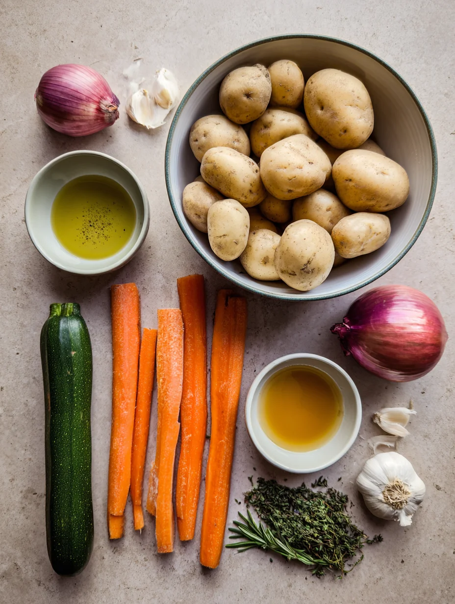 Garlic Herb Roasted Potatoes Carrots and Zucchini