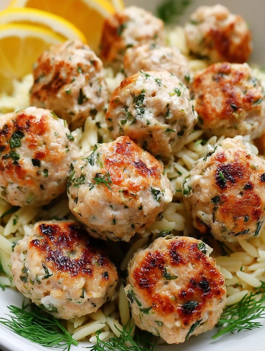 Greek Chicken Meatballs with Lemon Orzo