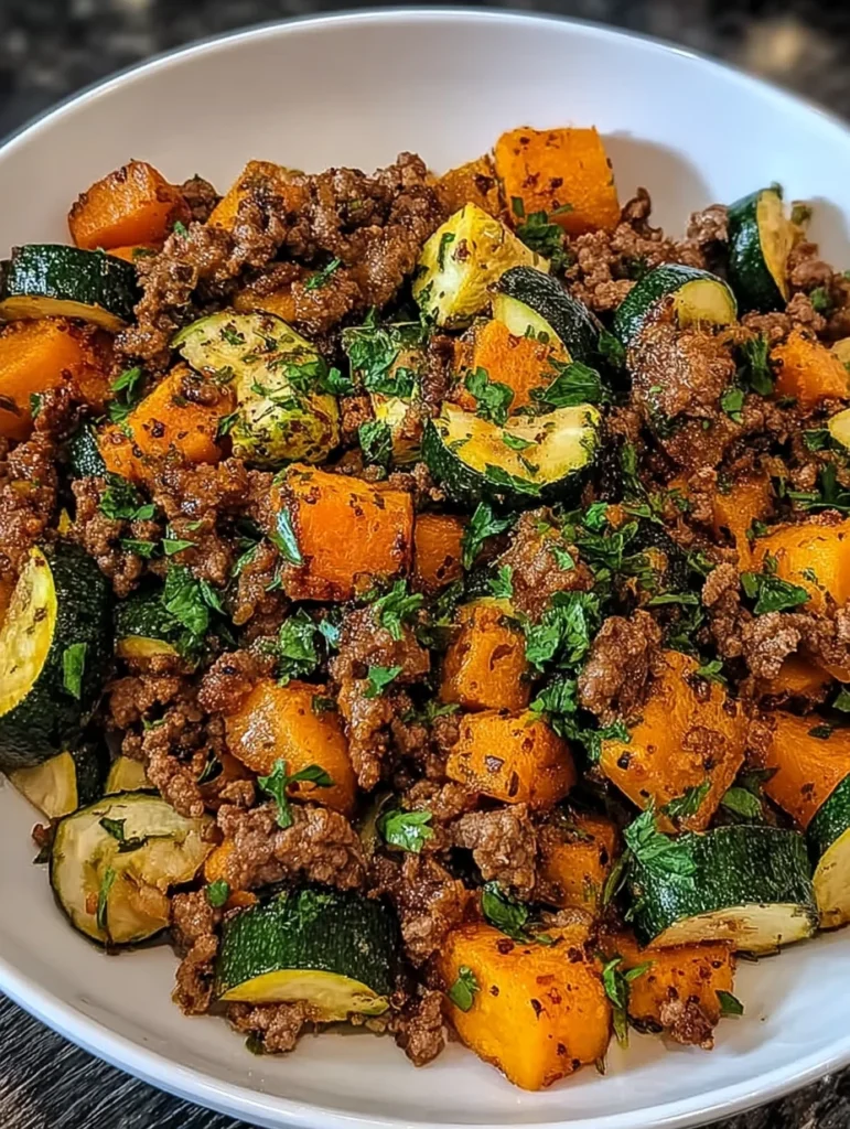 Ground Beef Zucchini Sweet Potato Skillet