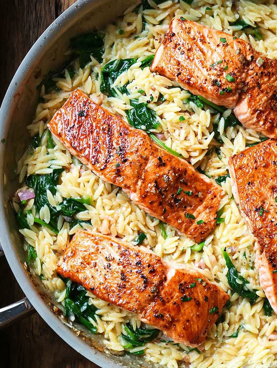 One Skillet Salmon with Lemon Orzo