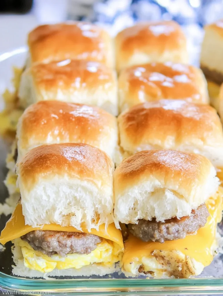 Sausage Egg and Cheese Breakfast Sliders with Syrup Glaze