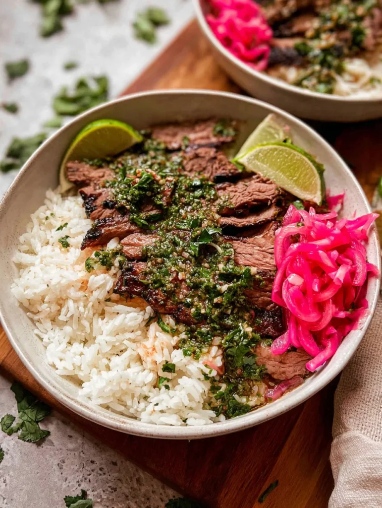 Skirt Steak Rice Bowls with Chimichurri Sauce