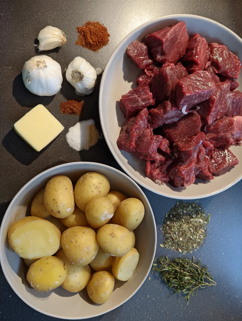 Slow Cooker Garlic Butter Beef Bites & Potatoes