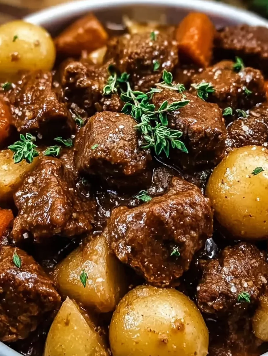 Slow Cooker Garlic Butter Beef Bites & Potatoes