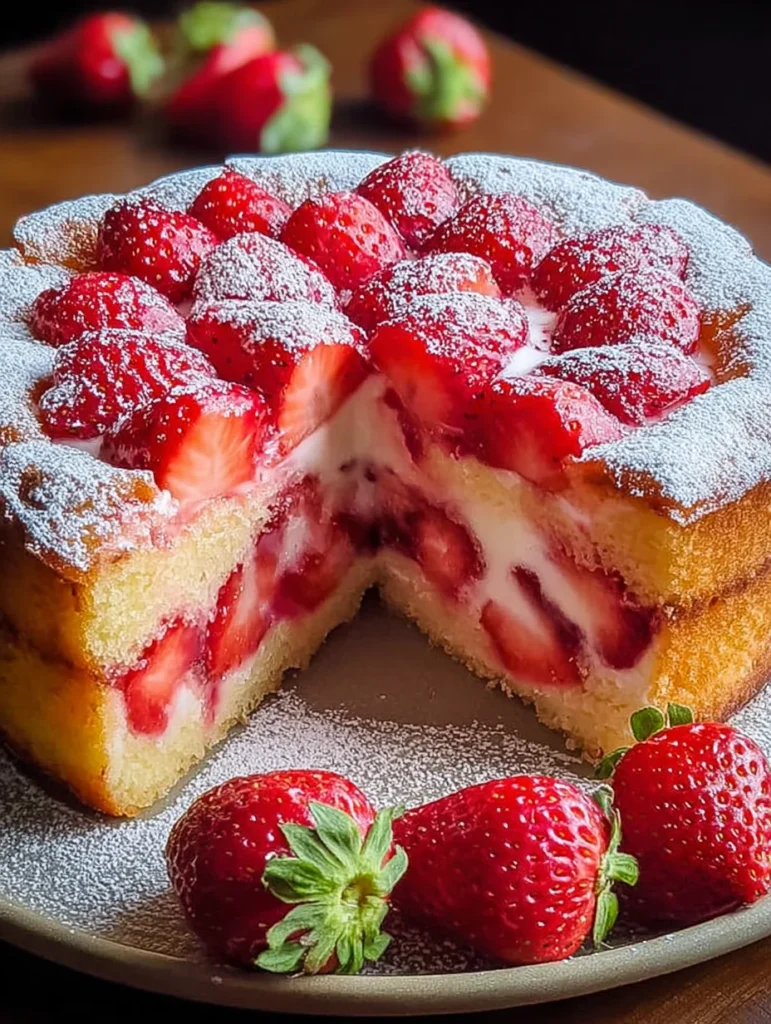 Easy Strawberry Cake with Strawberry Sauce