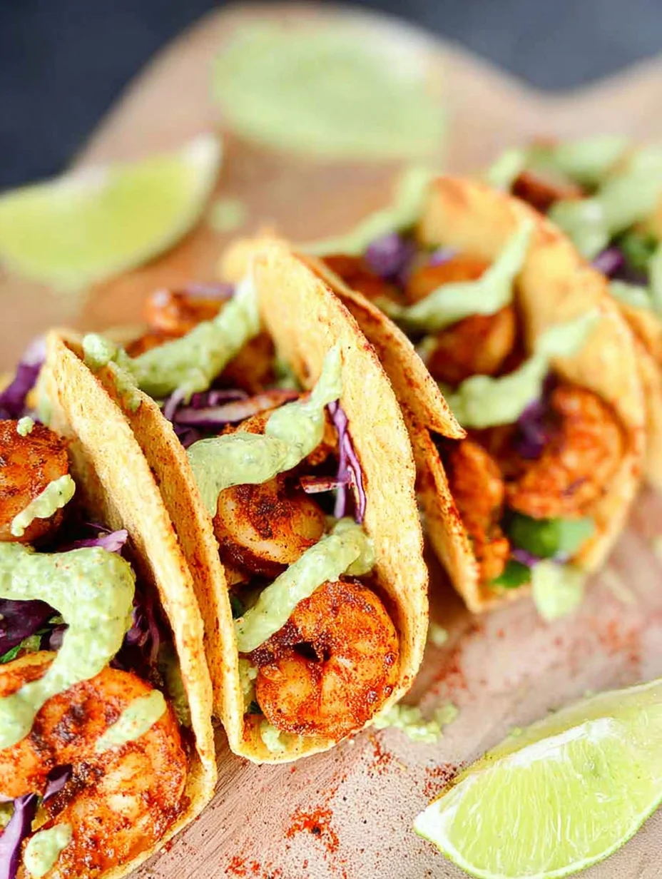 Spicy Shrimp Tacos with Avocado Crema