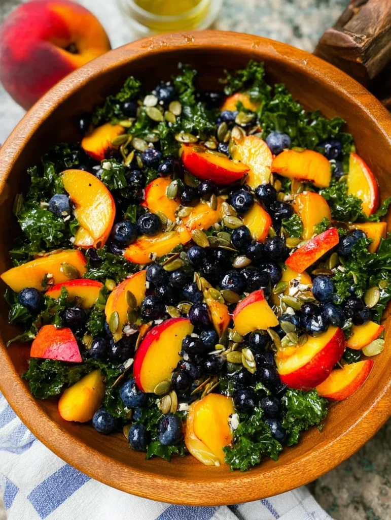 Summer Peach Blueberry Kale Salad